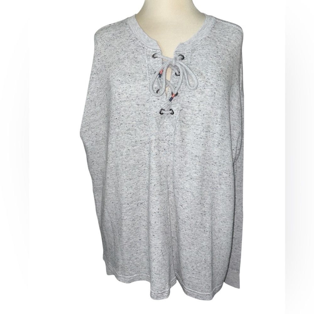 Maurices knit top long sleeves round neckline tie up front speckled look Sz XL